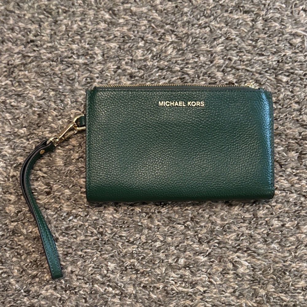 Michael Kors Dark Green Leather Wristlet